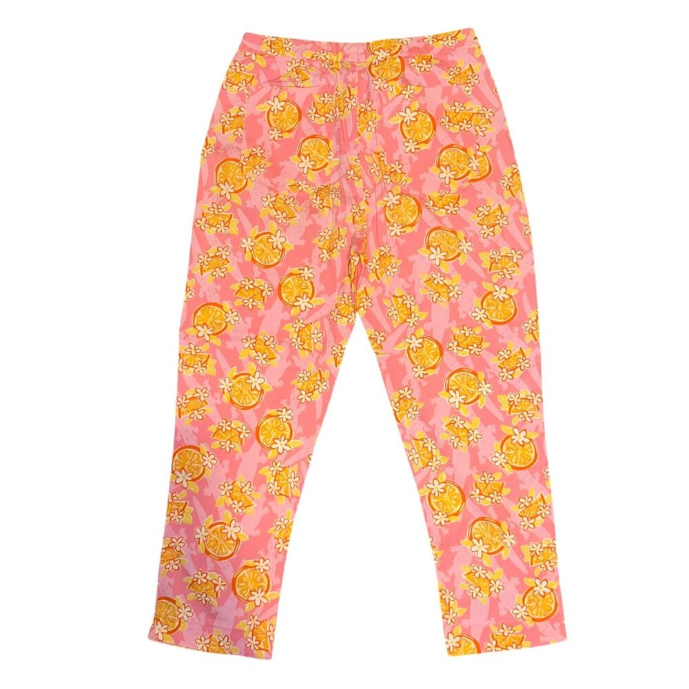 Lilly Pulitzer Straight Leg Capris Womens 2 Bright Pink Fruit Oranges Flowers - Picture 4 of 9